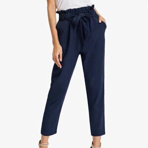 Grace Karin Elegant Navy Paperbag Waist Pants Size M